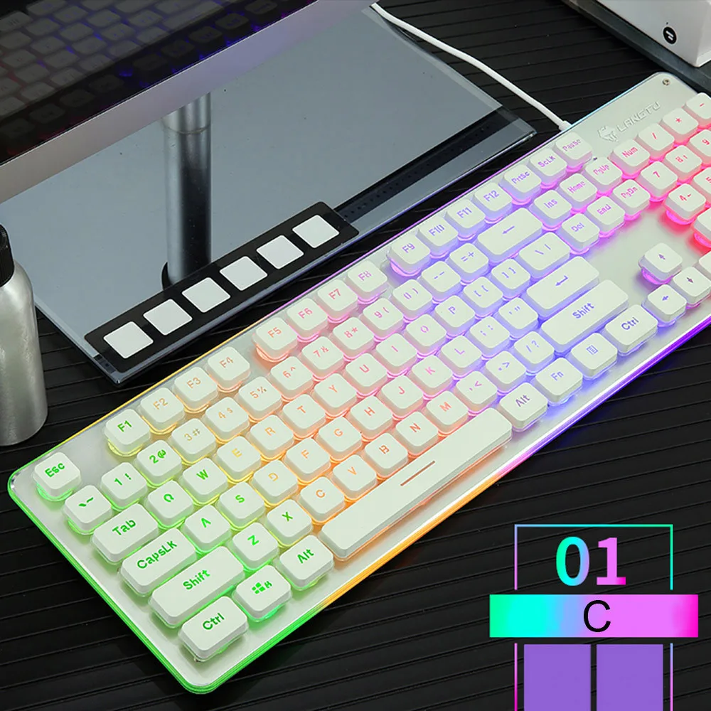 Металлическая цветная игровая клавиатура с подсветкой для Интернет-кафе, игровая Проводная Механическая клавиатура с RGB подсветкой, кнопка 104