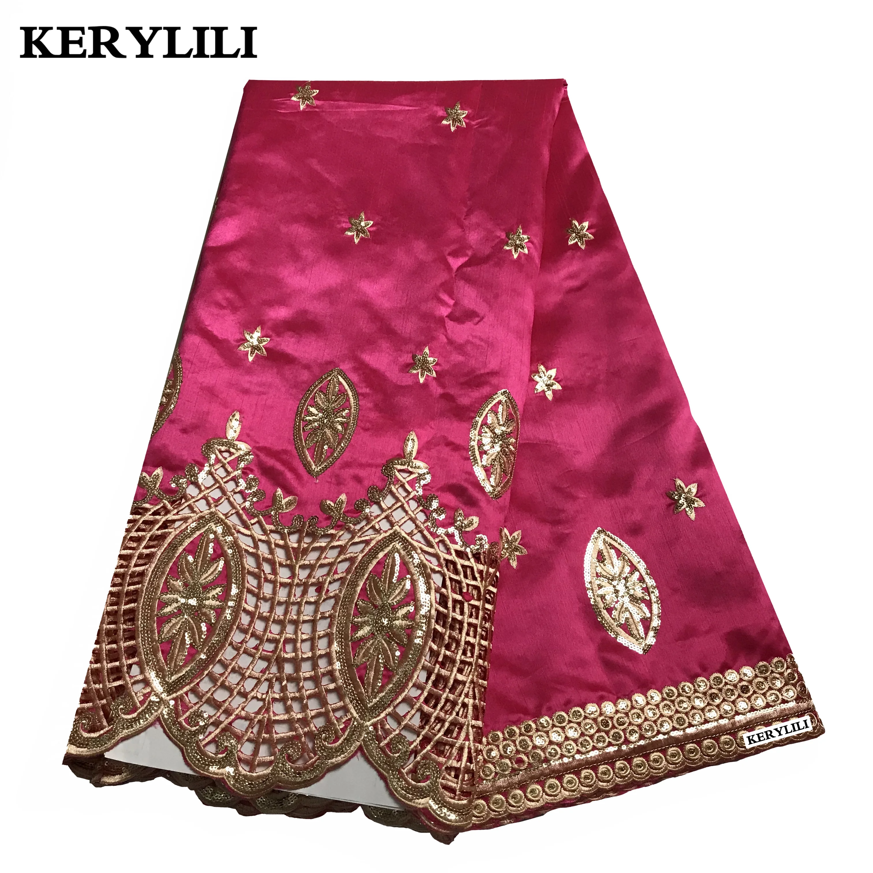 2020 Nigerian Fushia Pink African George Lace Fabric Latest Sewing Material Cotton Sequince Bridal Dress DIY Raw Silk KRL-91823 | Дом и сад