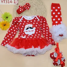 Рождественские Платья для новорожденных; комбинезоны с длинными рукавами для маленьких девочек; кружевные гетры; детская обувь; повязка на голову; комплект из 4 предметов; Детские Рождественские вечерние комплекты