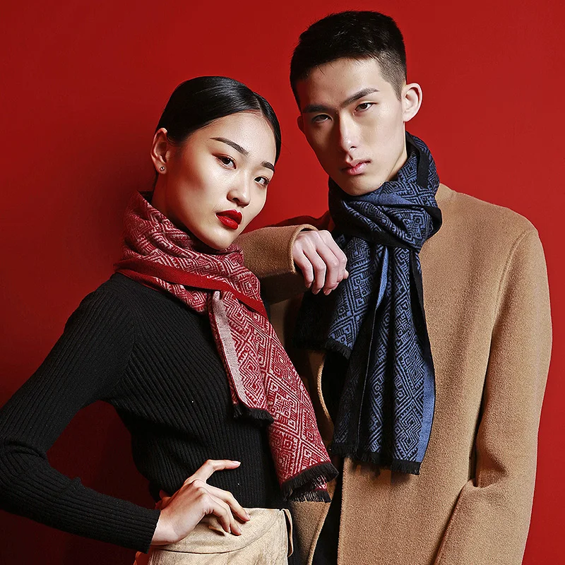 

MENOGGA 100% Natural Silk Scarf 30*180cm Diamond-shaped Pattern Vintage Soft Warm Winter Scarf Unisex Couple Scarf 2019