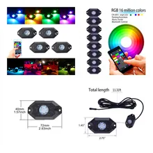 6sets RGB LED Rock Lights with Bluetooth Controller, Timing Function, Music Mode – 4 / 8 Pods Multicolor Neon LED Light Kit