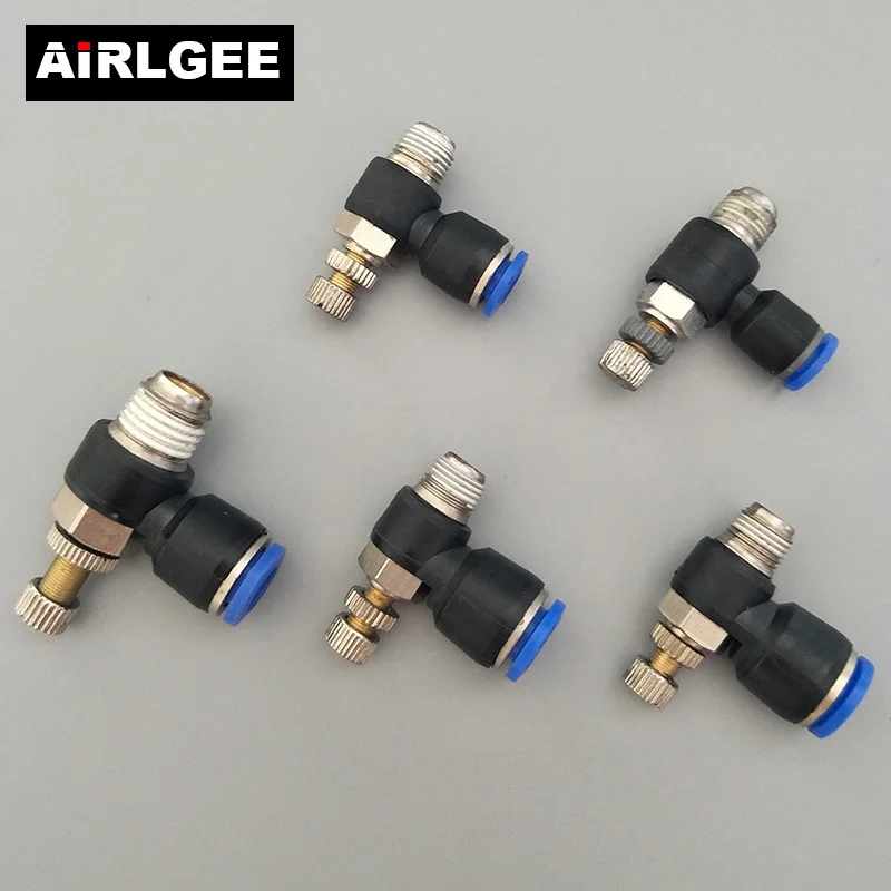 1PCS Pneumatic Throttle valve 4 6 8 10 12mm Adjust Air Flow Speed Control Regulating Valve M5" 1/8" 1/4" 3/8 1/2" Thread