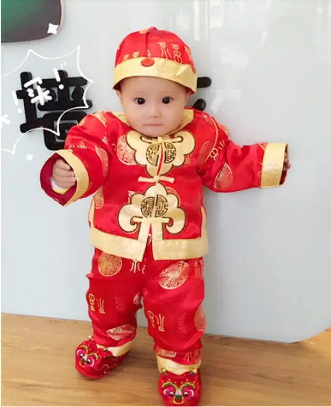  2019 Boys Male Child Winter Clothes Baby Wadded Jacket Set Child Thickening Baby Tang Suit Hanfu Co