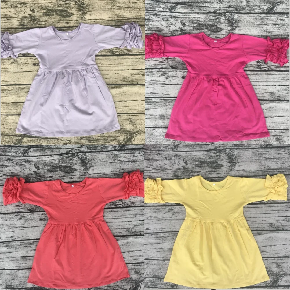 2017 bambino bello caramella colore giallo vestito delle ragazze dei vestiti del bambino bambini abiti disegni boutique di abbigliamento per bambini in 2017