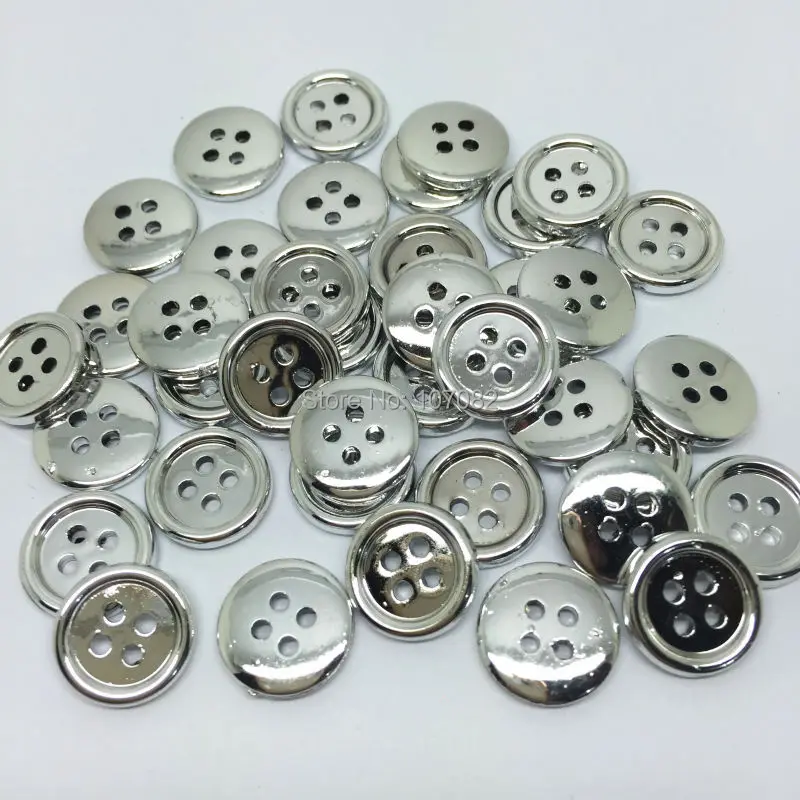 100 шт 13 мм серебряные блестящие пуговицы 4 круглые отверстия Кнопка украшения для открытки, скрапбукинг