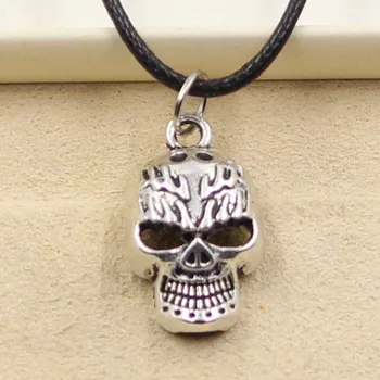 

New Fashion Pendant Skeleton Head Skull Necklace Choker Charm Black Leather Cord Factory Price Handmade Jewelry