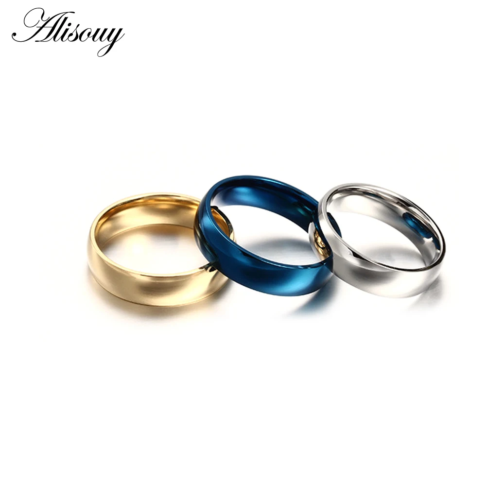 

2019 High-grade Simple unisex ring for men women Silver Blue Steel three color titanium steel ring Prevent allergy ring Size4-14