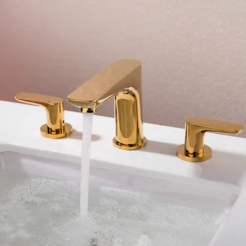 

The double hole hot basin faucet bathroom cabinet bathroom faucet three gold three piece tap LU5144