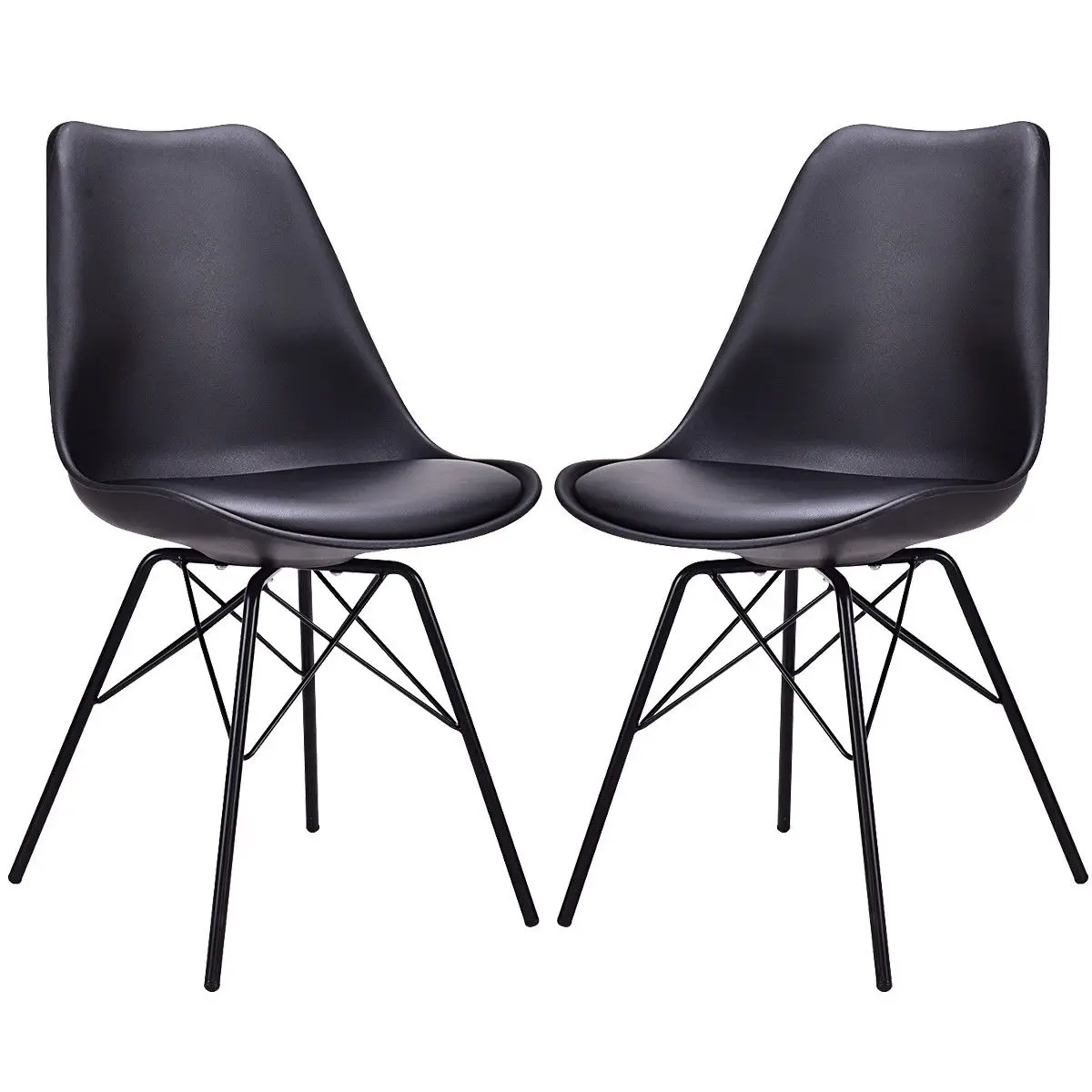 Giantex Set of 2pcs Dining Side Chair Upholstered Armless with Padded Seat Metal Legs Black Modern Home Furniture HW56508BK
