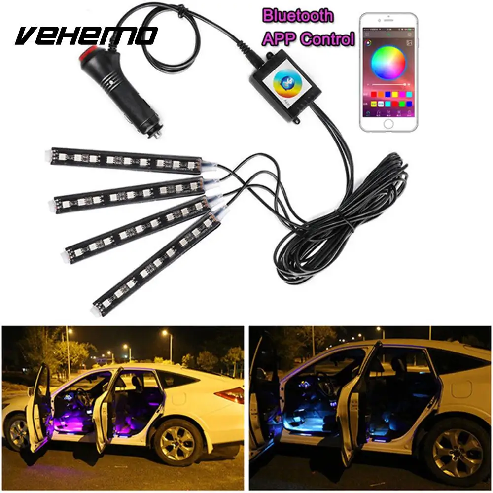 Vehemo RGB приложение супер яркий прочный светодио дный гирлянды СВЕТОДИОДНЫЕ домашний декор салона автомобиля огни полосы днища свет светодиодные ленты атмосфера лампа