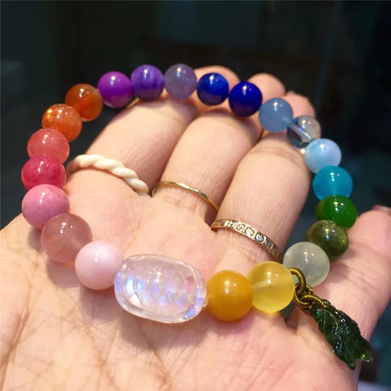 

8mm Natural Rainbow Different Mixed Stone Coral Amber Rose Quartz Lapis Amazonite Charoite Beads Bracelet Jewelry Certificate