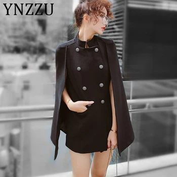

YNZZU Korean Style Elegant Poncho Double Breasted Cloak Blazer Women 2019 Autumn Long Split Wool Warm Suit Coats A1050