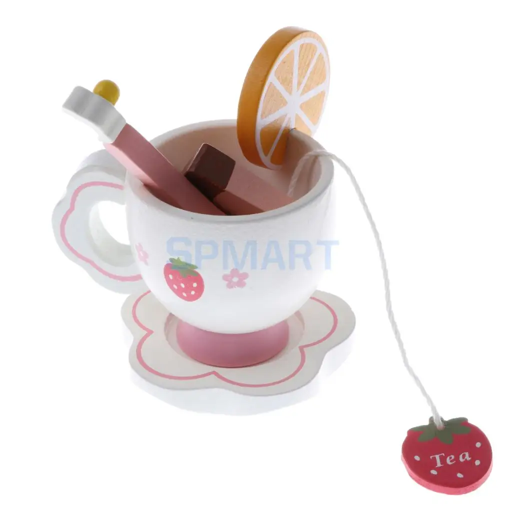Miniature Dollhouse Wooden Strawberry Themed Afternoon Tea Set Food Kitchen Pretend Play Set