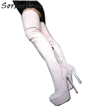 

Sorbern White Over The Knee Boots Women High Heel Platform Boots Women Side Zipper Shoes Woman 2019 Custom Leg Length Width