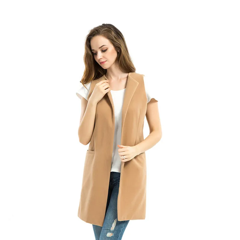 

Plus Size Women's Spring Sleeveless Vests Brief Jackets Women Cardigan Office Pockets Fashion Waistcoats Female Vest Long Coat