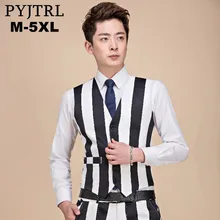 PYJTRL Модный повседневный плюс размер 5XL черный белый полосатый костюм жилет костюм Go-Go для певицы для сцены жилет платье жилеты для мужчин