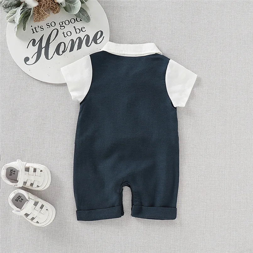 The new fashion cute design Infant Baby Boys Short Sleeve Gentleman Romper Necktie Tie Solid Print Jumpsuit  (12)