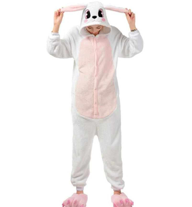 Leuke konijn Ouders en kinderen Onesie flanel winter Pyjama Set Dier Nachtkleding Jumpsuits & Rompertjes freeshipping|pajamas jumpsuit| animal - AliExpress
