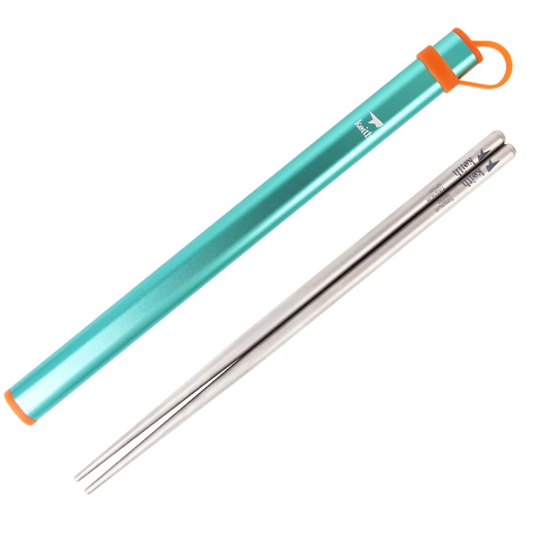 Keith Ultra-light Colorful Titanium Round Chopsticks Portable Chopsticks With Aluminum Box Outdoor tabletware Ti5620
