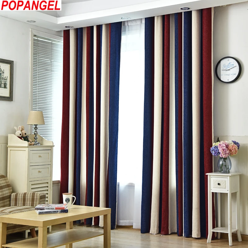 

Popangel New Style Chenille Material Stripe Living room Window Curtains Luxury Soft 65% Shading Modern cloth office curtains