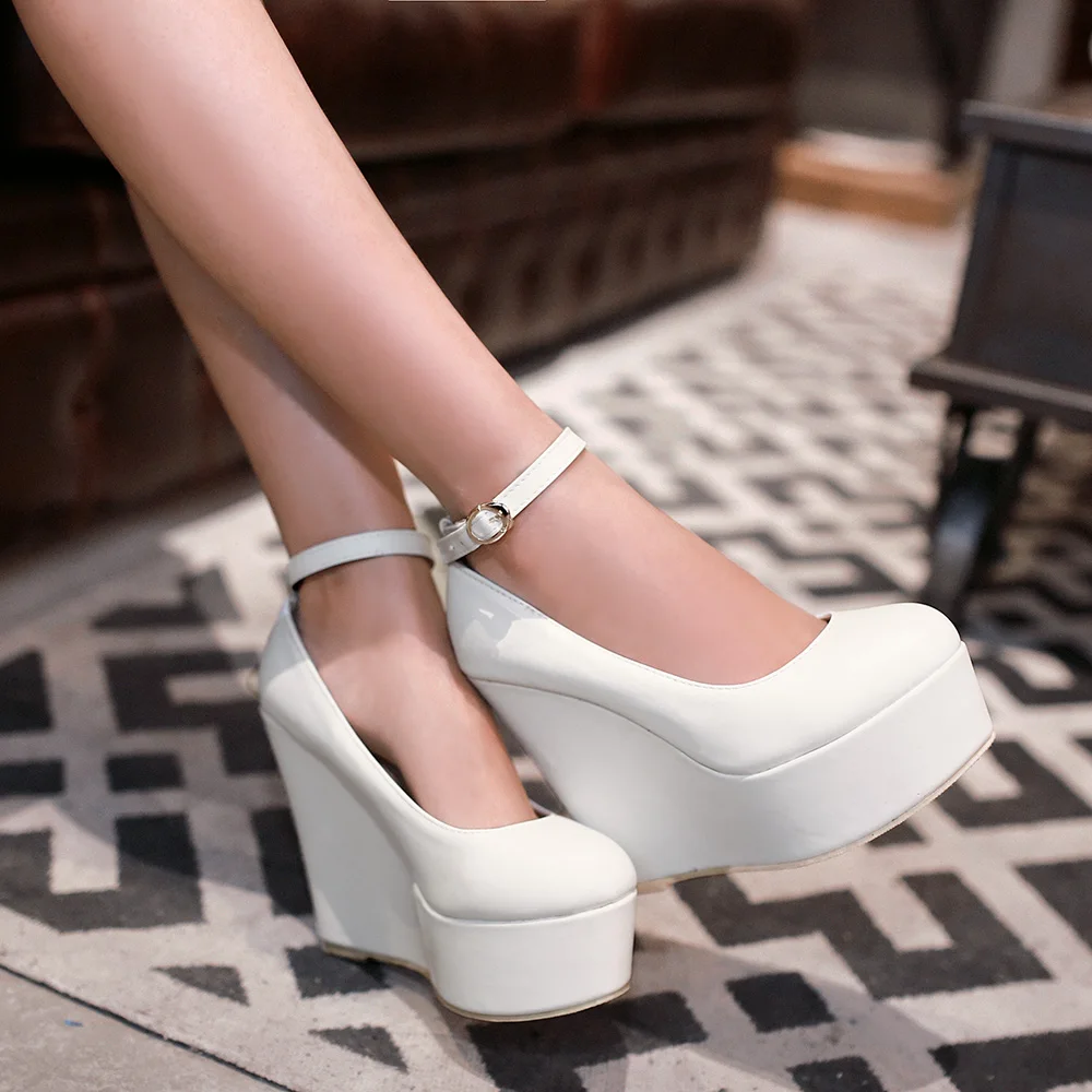 

2017 The Summer New Super High Heel Paltform Shoes Slope with Thick Bottom Fashion Women's Shoes A Word Buckles Wedges 12.5cm