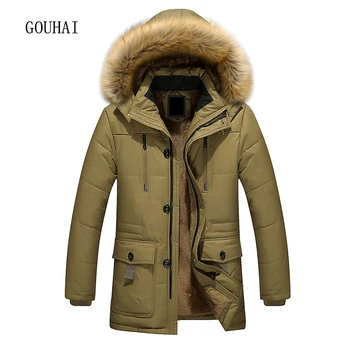 

2019 Long Men Parkas Hooded Cotton Thick Warm Winter Jacket Men Plus Size M-5XL Brand Clothing Mens Coat Fur Collar Overcoats