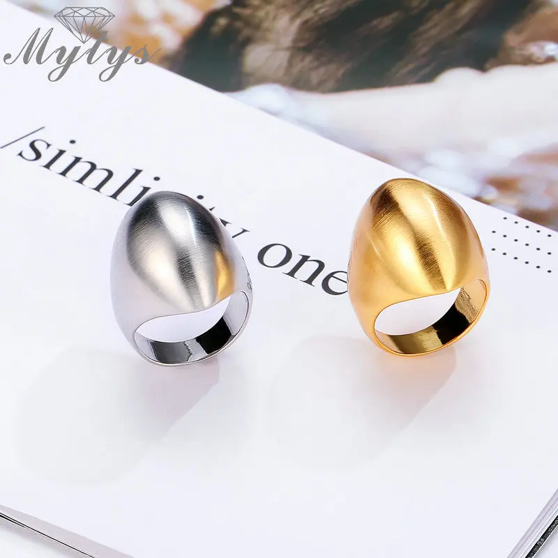 Mytys дизайн металлический овального кольца для Для женщин украшения для коктейля, вечеринки аксессуар мода золотое кольцо серебро два Цвет R1976 R1979