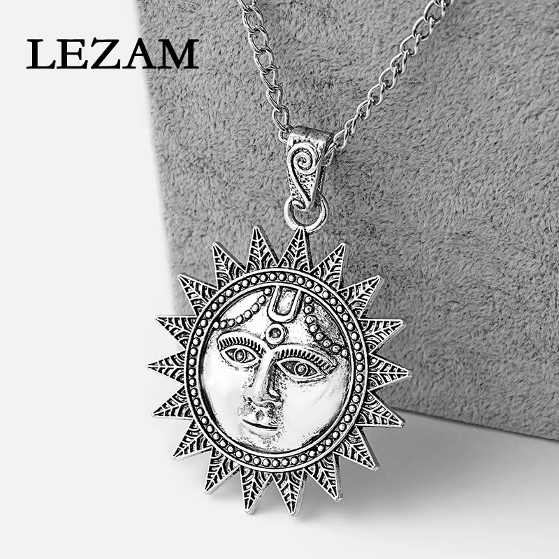 

1pcs Fashion Necklace Charms Large Moon Face Ethnic Tribe Pendant Collar Long Chain Necklace Jewelry For Men Bijoux