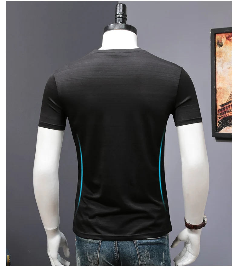 2018 Summer Mercerized Cotton Men's T-Shirt Short Sleeve Plain Black Clothes V-Neck Slim Fit Silk Cotton Cool Tee Icy Silk Trend (14)