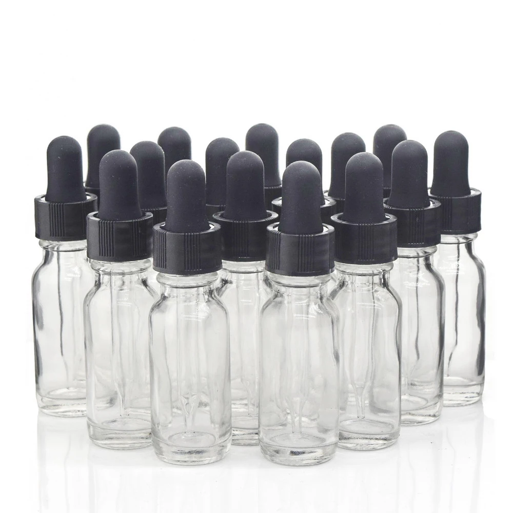 16pcs 1/2 Oz Empty 15ml Clear Glass Dropper Bottle with glass eye