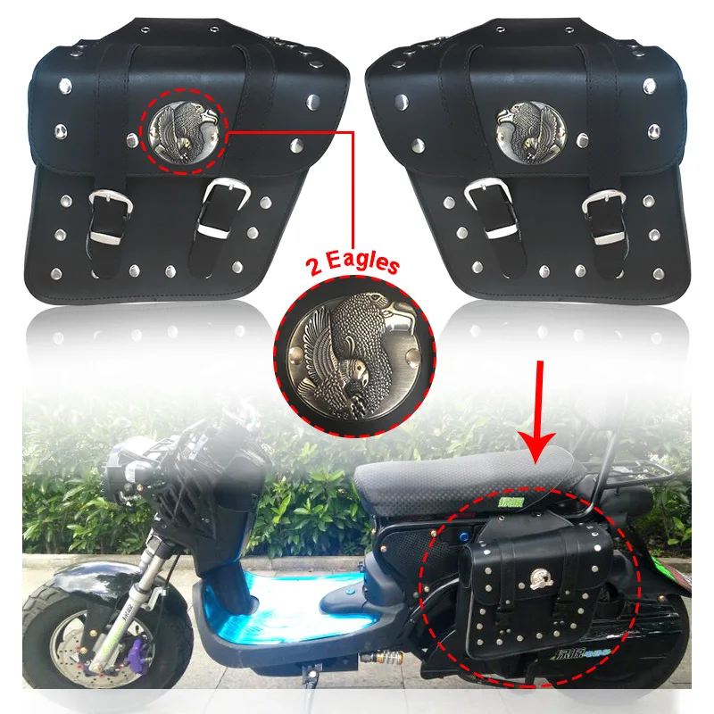 

2pcs Universal Motorcycle PU Leather Side Saddlebag Luggage Saddle Bag Black for Harley