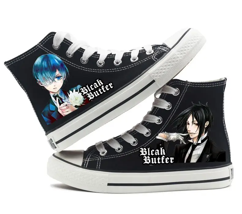 

High-Q Unisex Black Butler plimsolls canvas shoes rope soled shoes Ciel Phantomhive Sebastian Michaelis Hand-painted shoes