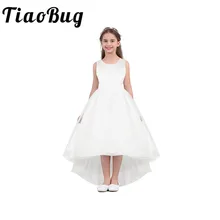 Цвета слоновой кости/белая с бантом для девочек High-low Hem платье с цветочным узором для девочек пышное платье принцессы платье для дня рождения детское платье для первого причастия