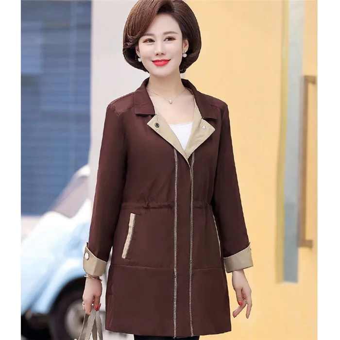 Весенняя женская короткая куртка Новая мода ветровка среднего возраста с капюшоном на молнии с карманом короткая верхняя одежда женский топ размера плюс 4XL - Цвет: caramel colour