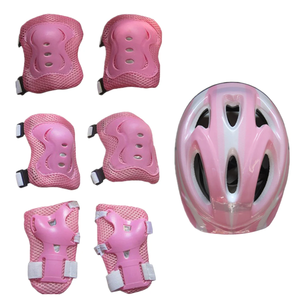 Child's 7Pcs Cycling Roller Skating Protective Gear Set 58-62cm Safety Helmet+Knee&Elbow Pads+Wrist Guards Kids Protective Gear