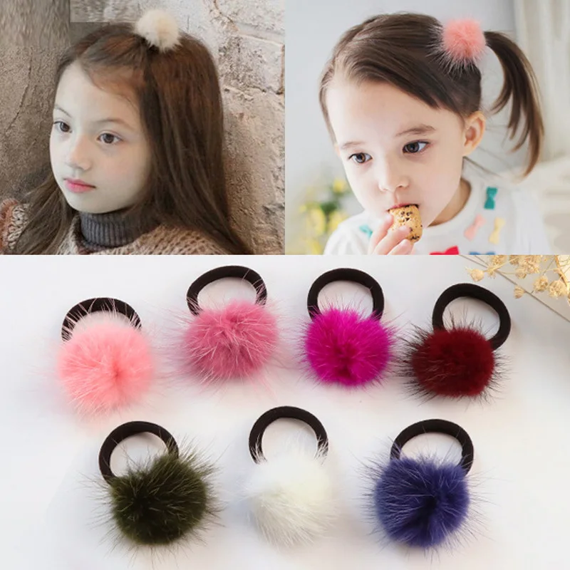 

Furling Girl 1 PC Genuine Fur Pom Pom Elastic Hair Band Solid Color Mink Ball Headbands for Girls Headwear Soft Hair Accessories