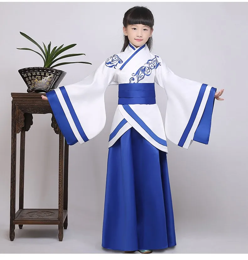 Детский день Hanfu Китайский Костюмы Вышитый Костюм quju shenyi юбка длинное пальто куртка портрет изгибая-спереди одежды