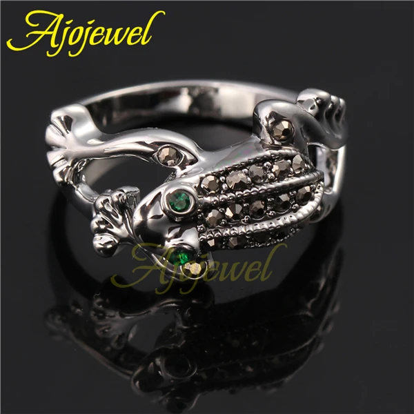 Бренд Ajojewel, зеленые Кристальные черные стразы, прыгающие кольца с лягушкой, ювелирные изделия, модное кольцо с животными, размер 7,8, 9