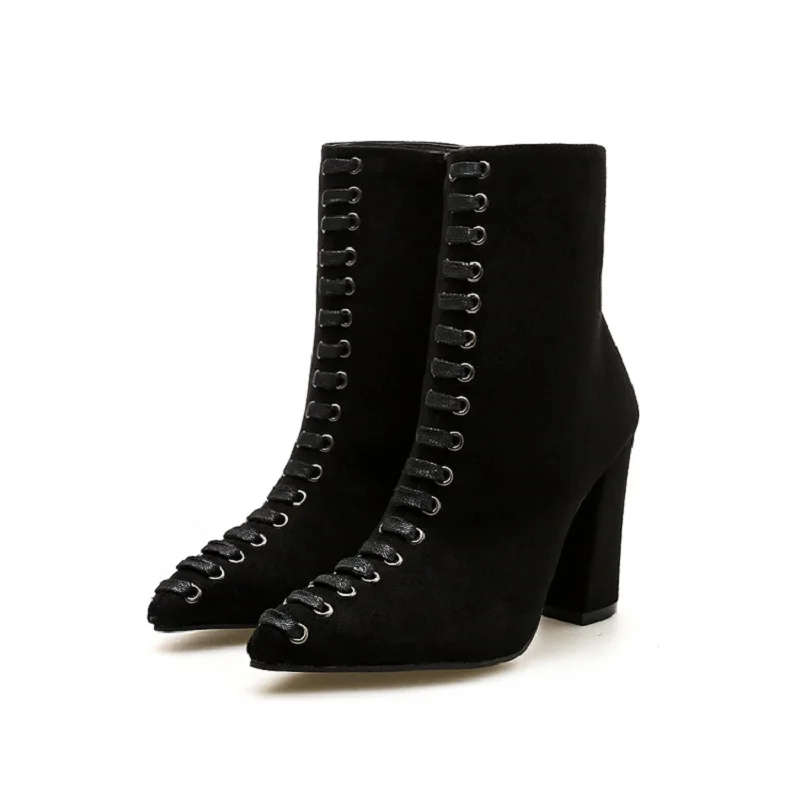

2019 new suede pointed thick with European and American foreign trade women's boots black ljj 0216