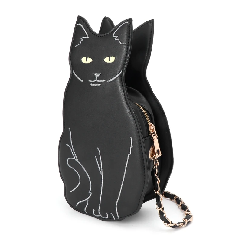 Милые черные женские кожаные сумки с кошкой, сумки через плечо, сумки-мессенджеры