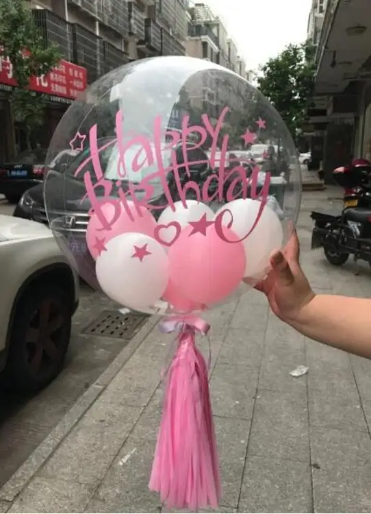 1 набор, 18 дюймов, без морщин, ПВХ, прозрачный, пузырьковый Гелиевый шар+ бумажная кисточка+ наклейка на день рождения, подарок для ребенка, вечерние украшения на день рождения - Цвет: Розовый