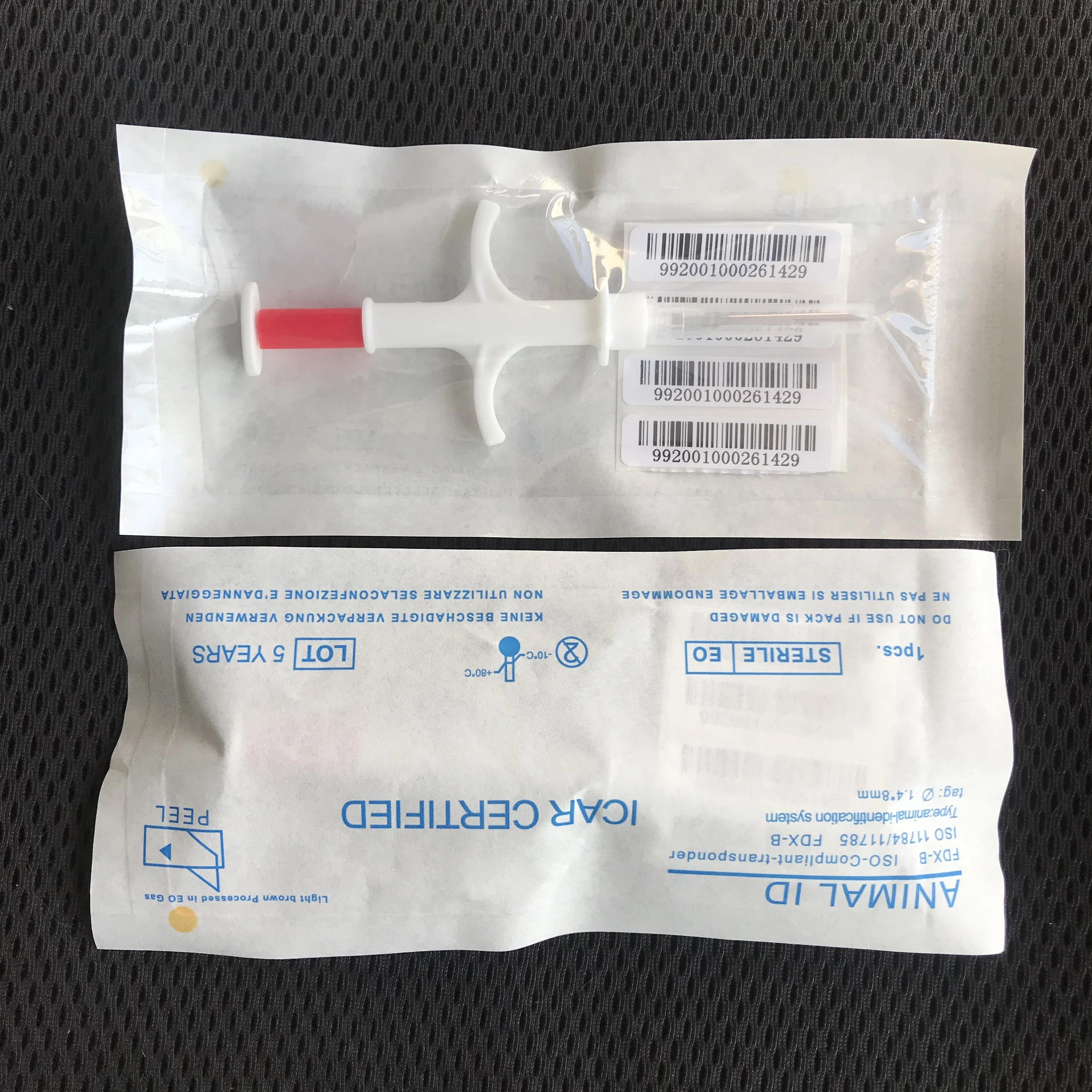 

40pcs/lot 134.2KHz ISO FDX-B Animal Dogs 1.4*8mm Pet Microchips Transponder Syringe animal Id Implantable Syringe injector