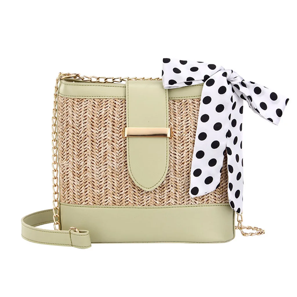 Новая квадратная соломенная сумка, женская летняя сумка из ротанга, Женская тканая пляжная сумка ручной работы через плечо, богемная сумка, дорожная сумка,# N3 - Цвет: Зеленый