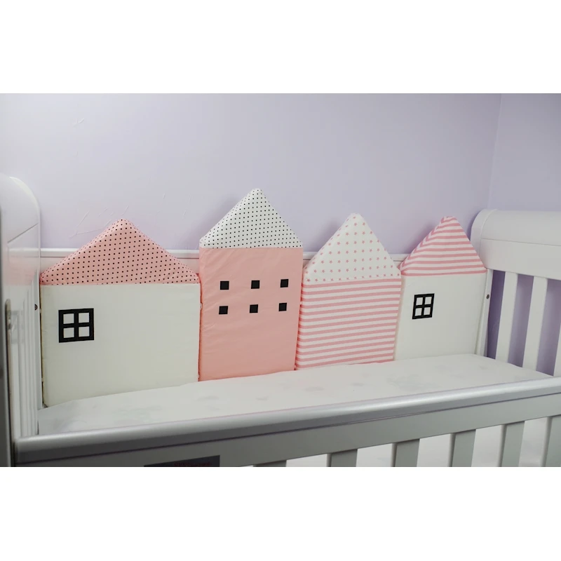baby 4 pcs/set - Myudi Baby bed bumper little house pattern crib protection infant Cot Nursery bedding Toddler Bed Bedding Set