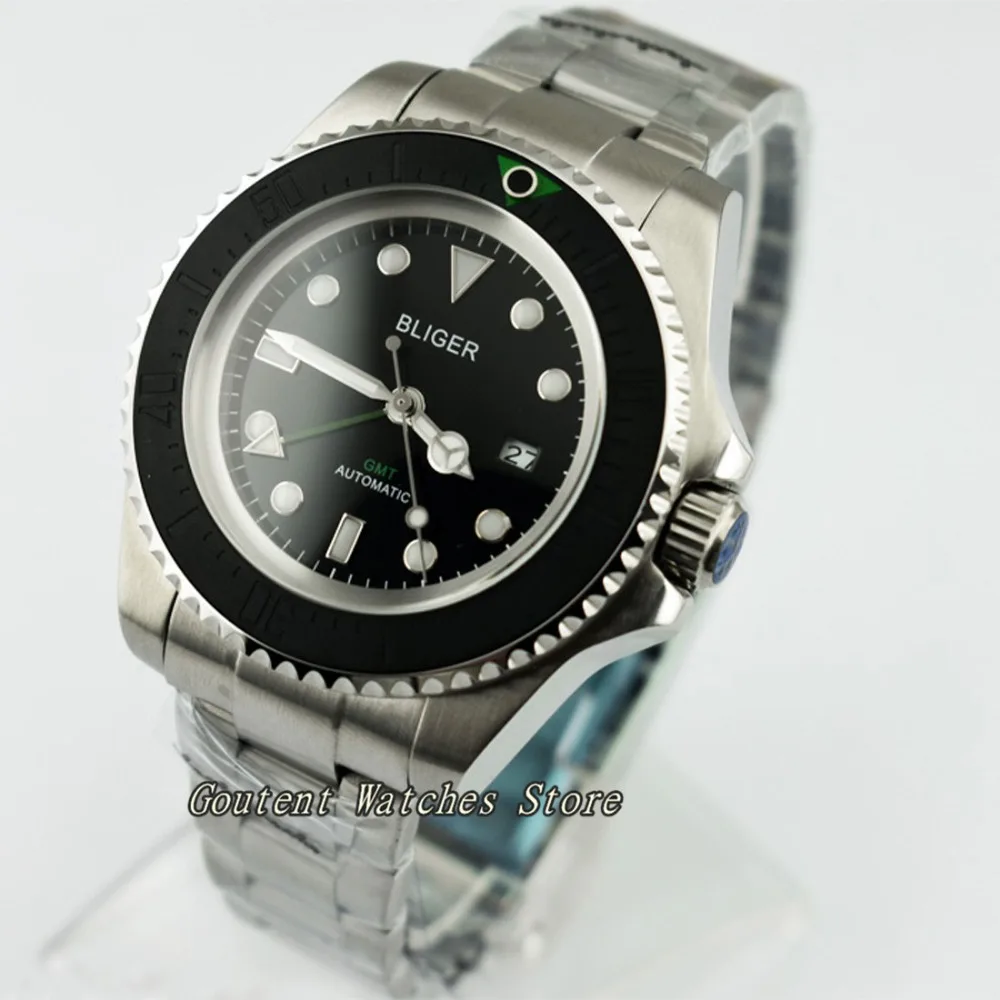 

43mm Bliger Date GMT SS. Case Black Dial Ceramic Bezel Automatic Men's Watch