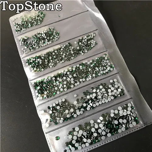 TopStone 1600 шт./лот, смешанные размеры SS4~ SS12, горячая фиксация, стразы с плоской задней стороной, 6 размеров s для рукоделия, клей для дизайна ногтей, Кристальное украшение - Цвет: Emerald