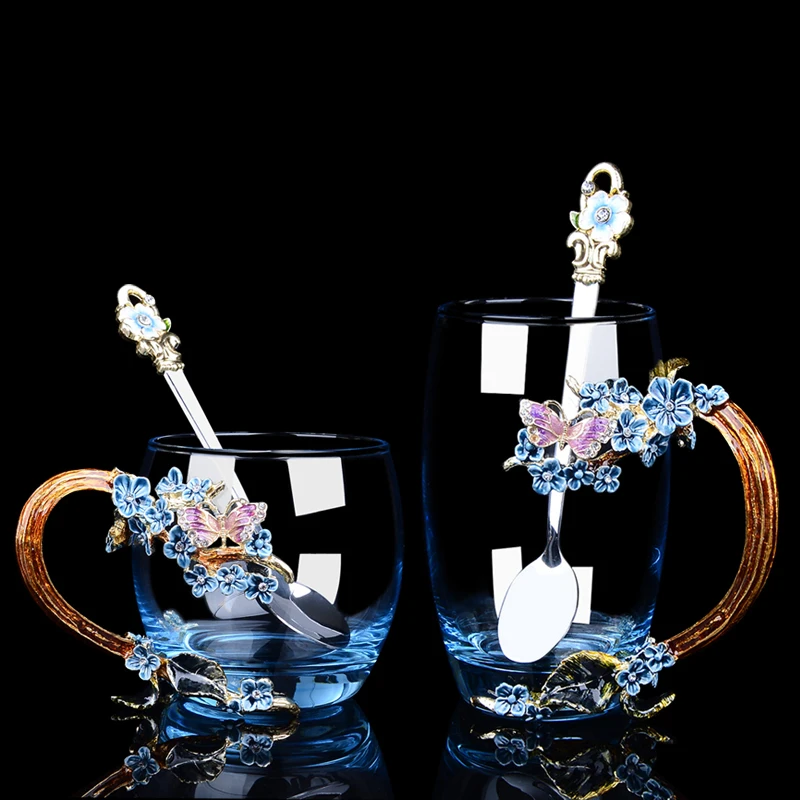 Фото Эмалированная чашка с цветами пиона Хрустальное стекло крышкой бытовая кофейная(China)