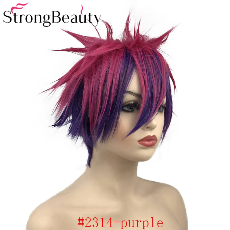 Сильный Красота короткий прямой фиолетовый парик волосы леди парики для Для женщин химическое монолитным полный ежедневно/Косплэй парик