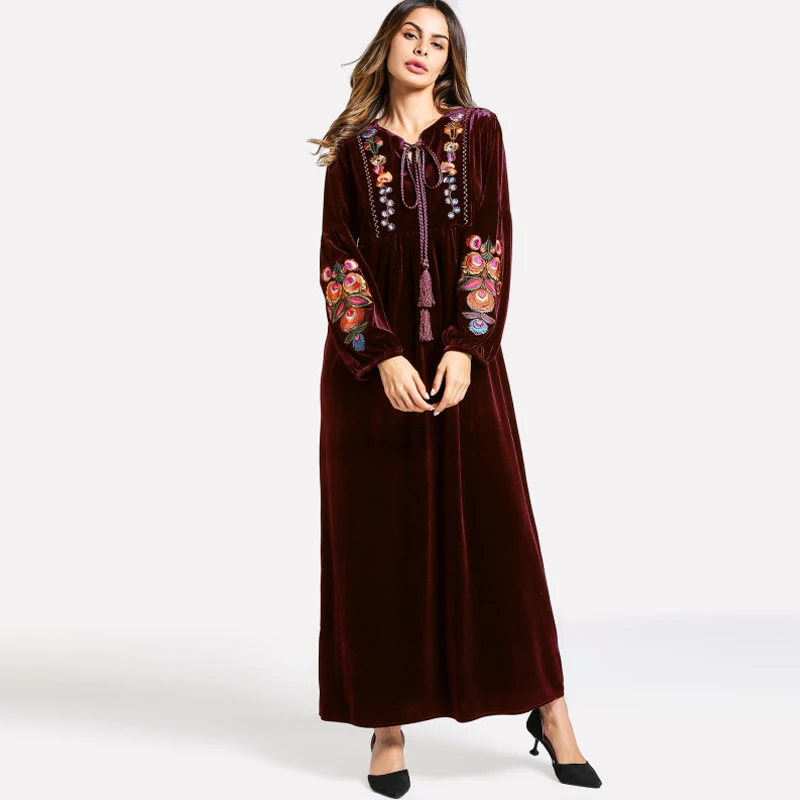 2019 вельветовое платье для хиджаб мусульманок Jilbab кафтан Abaya Дубай халат Musulmane Longue