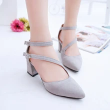 Summer Style PumpsShoes Flock Pointed Toe Mary High Heels Casual Autumn Elegant Ladies Buckle Strap Shoes